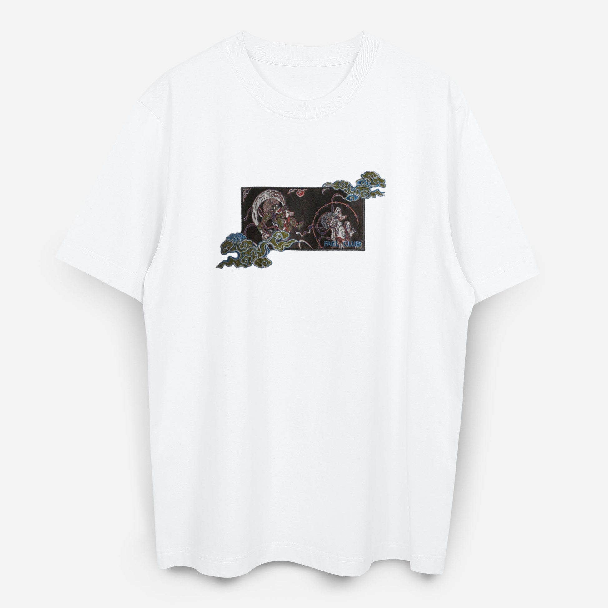 Fuiji Raijin Nishijin-ori Embroidery White Color T-shirt