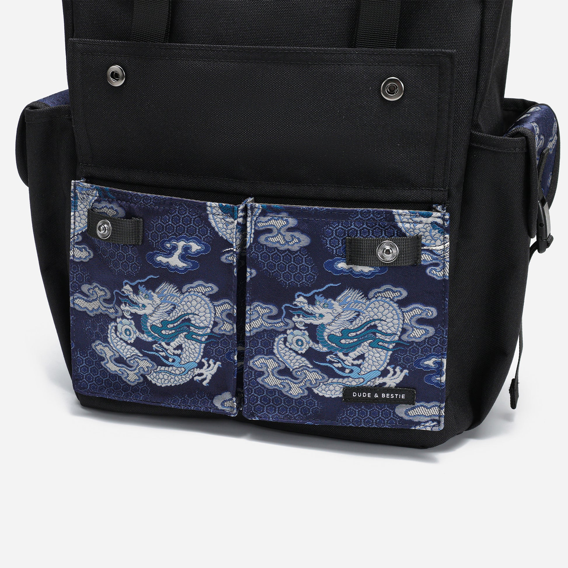 Dude & Bestie Predatir Backpack with Nishijin'ori in Ganryu Dragon Pattern compartment