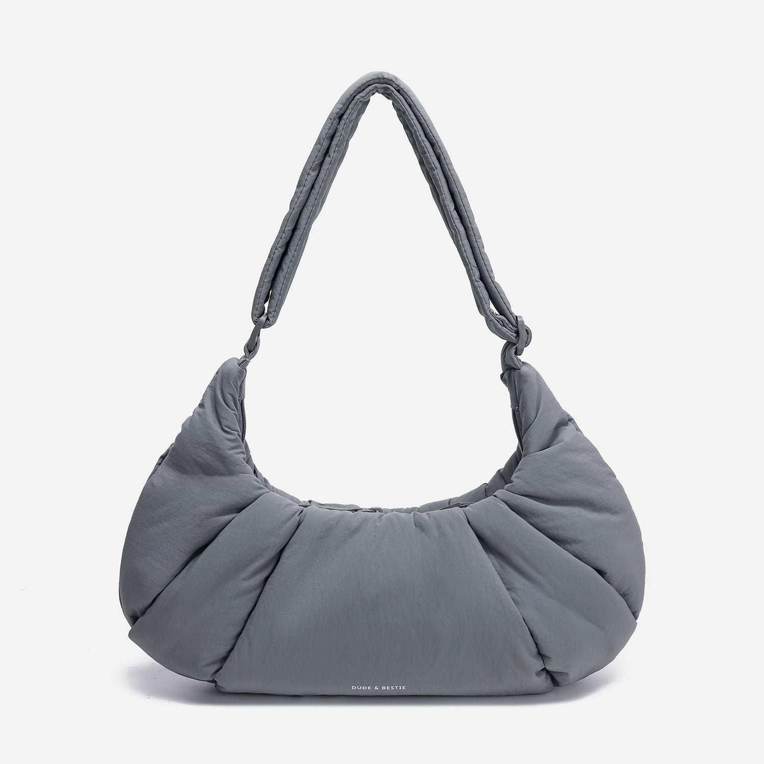 Dude & Bestie puffer-style Croissant Shoulder Bag in Cold Gray