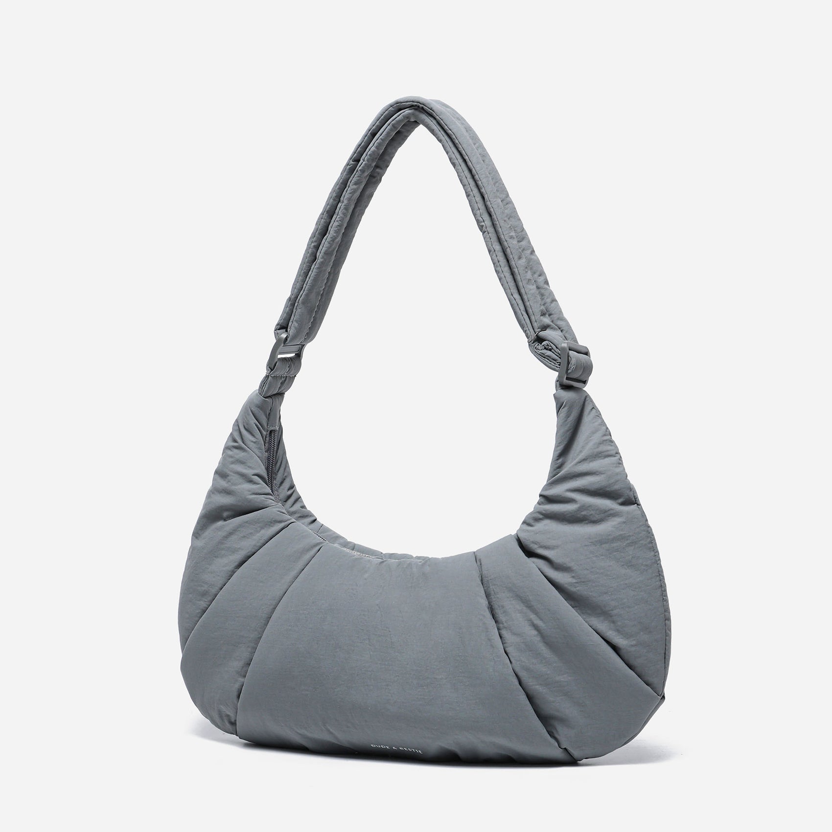 Dude & Bestie Puff Croissant Bag in Cold Gray, minimalist unisex streetwear bag