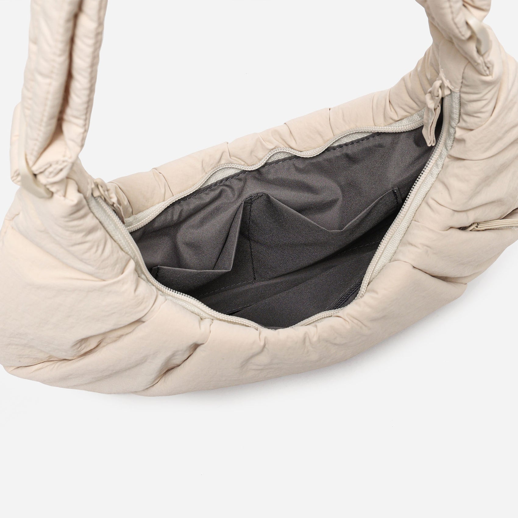 Dude & Bestie Puff Croissant Bag in Milk White, lightweight cloud-shaped shoulder bag