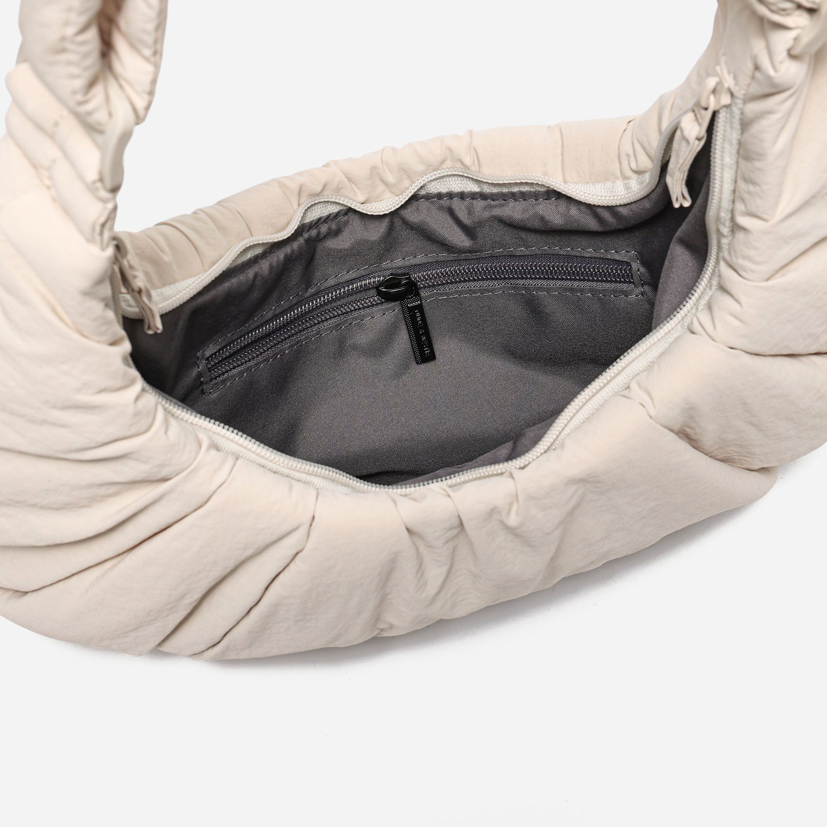 Dude & Bestie Puff Croissant Bag in Milk White, lightweight cloud-shaped shoulder bag