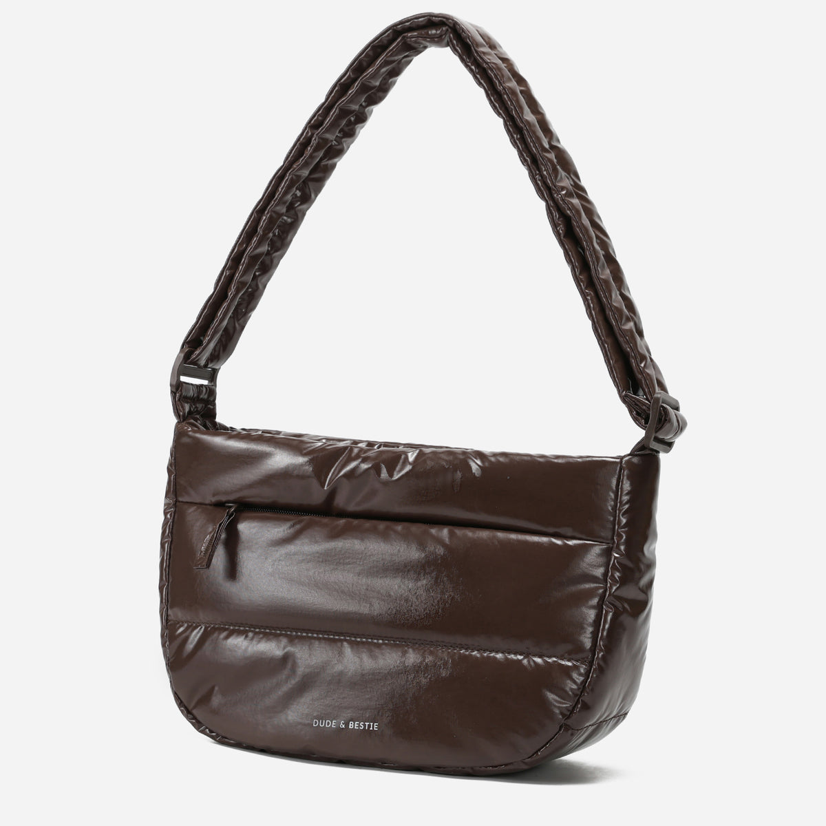 Dude & Bestie Puff Crossbody Bag Polish Series in Glossy Brown Color