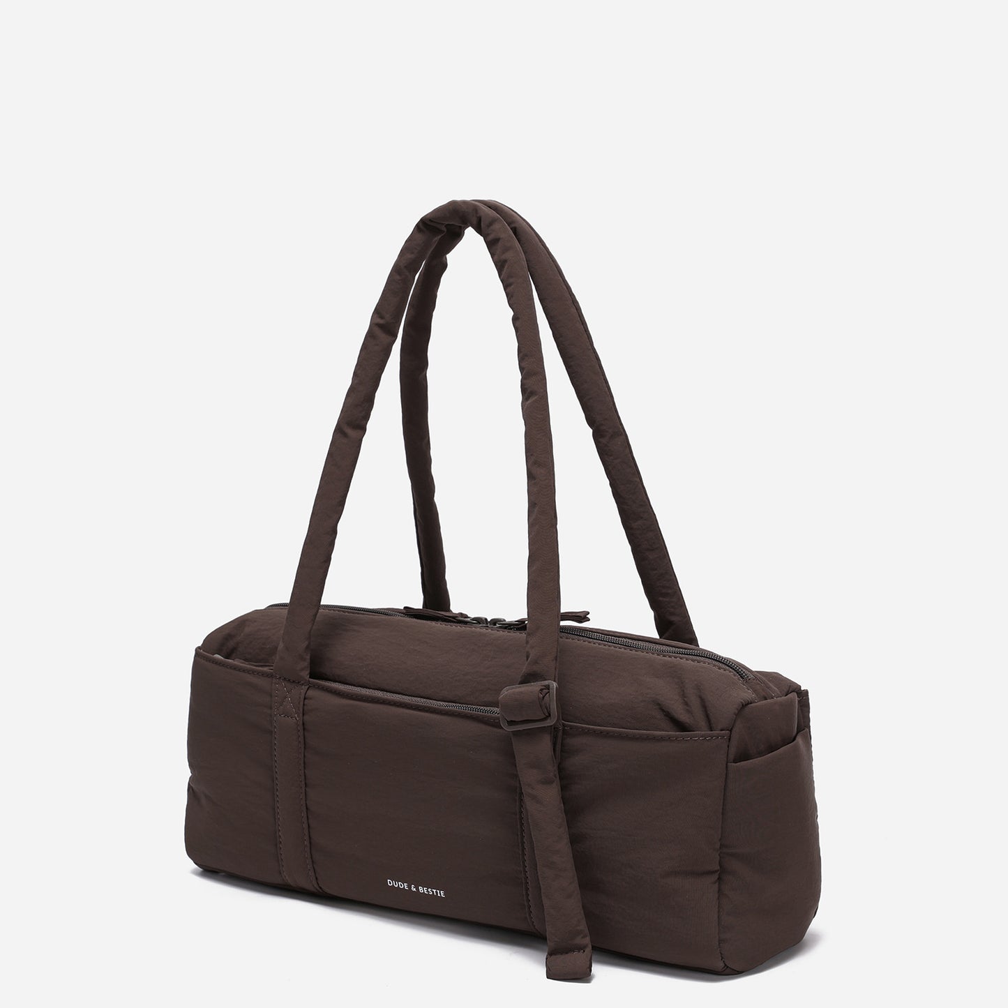 Dude & Bestie Puff Roll Baguette Bag in Choco Brown Color