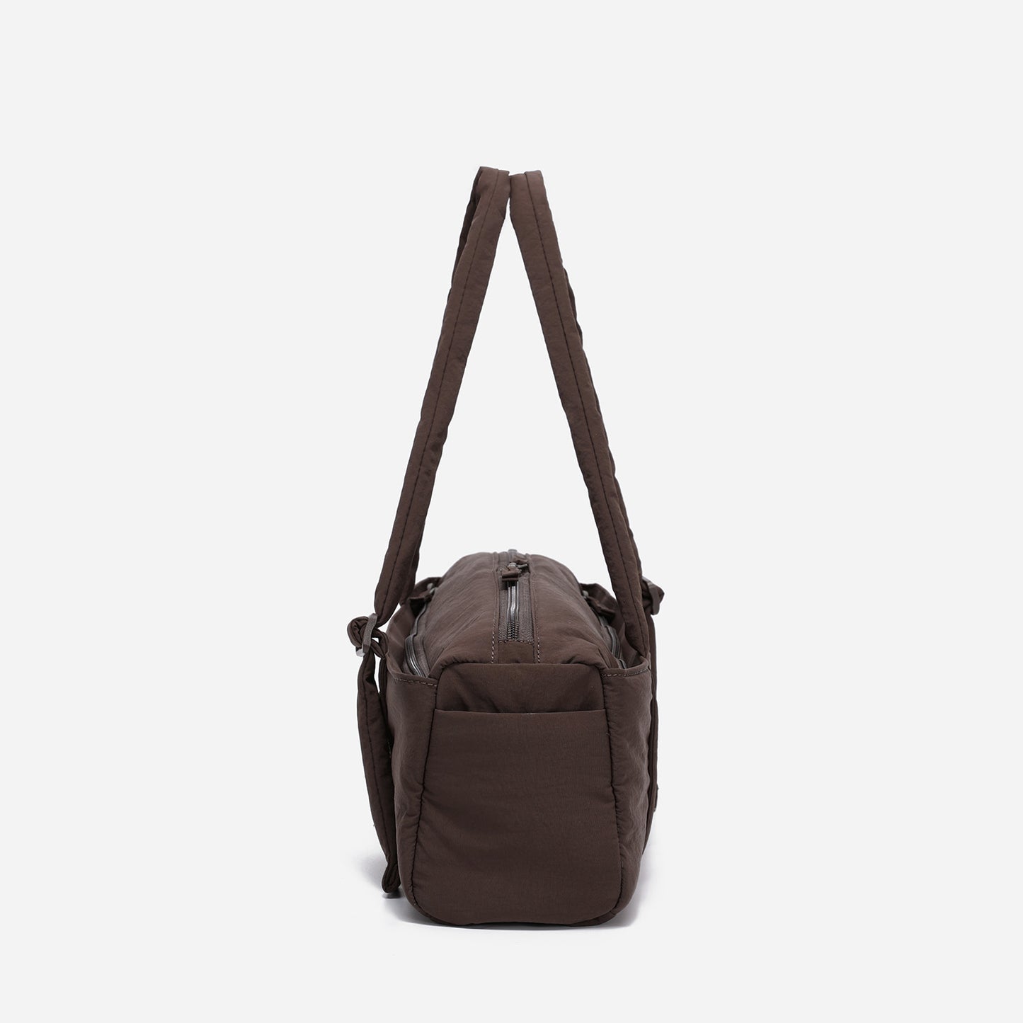 Dude & Bestie Puff Roll Baguette Bag in Choco Brown Color