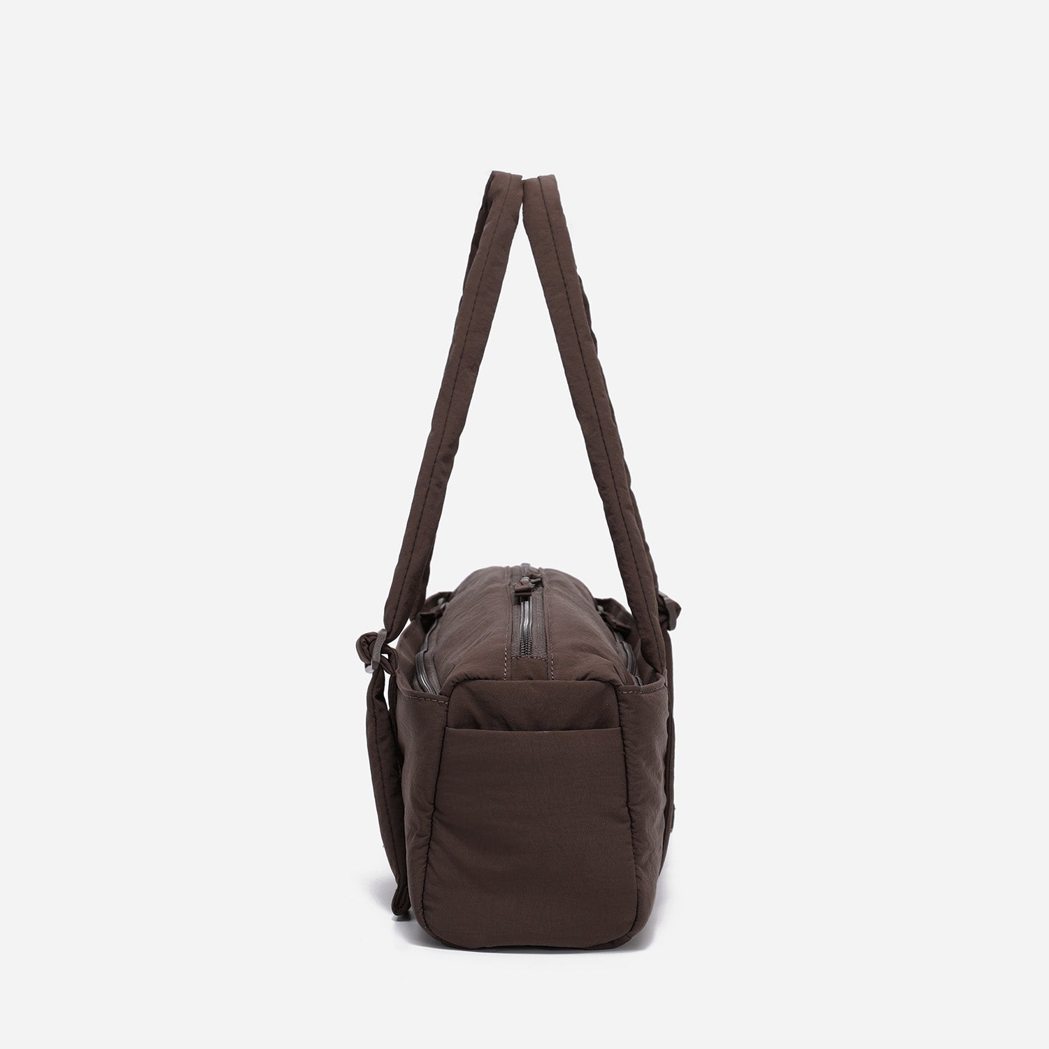 Dude & Bestie Puff Roll Baguette Bag in Choco Brown Color