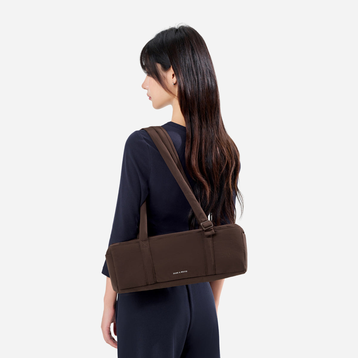 Dude & Bestie Puff Roll Baguette Bag in Choco Brown Color