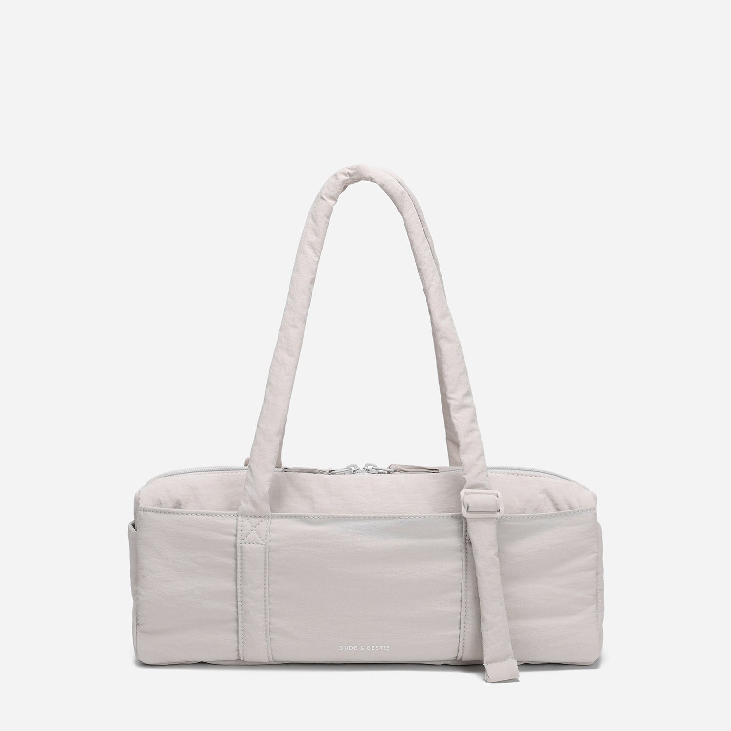 Dude & Bestie Puff Roll Baguette Bag in Light Gray Color