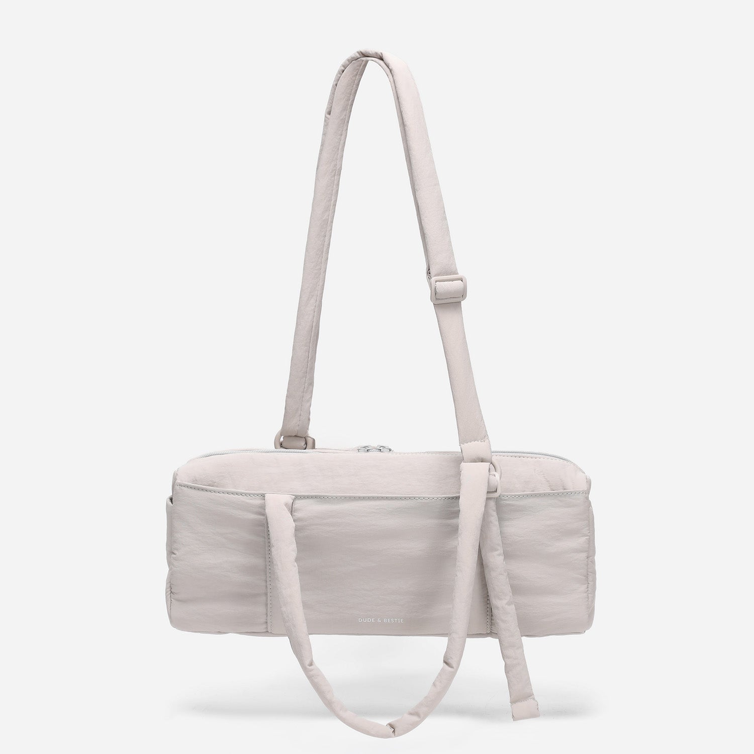 Dude & Bestie Puff Roll Baguette Bag in Light Gray Color