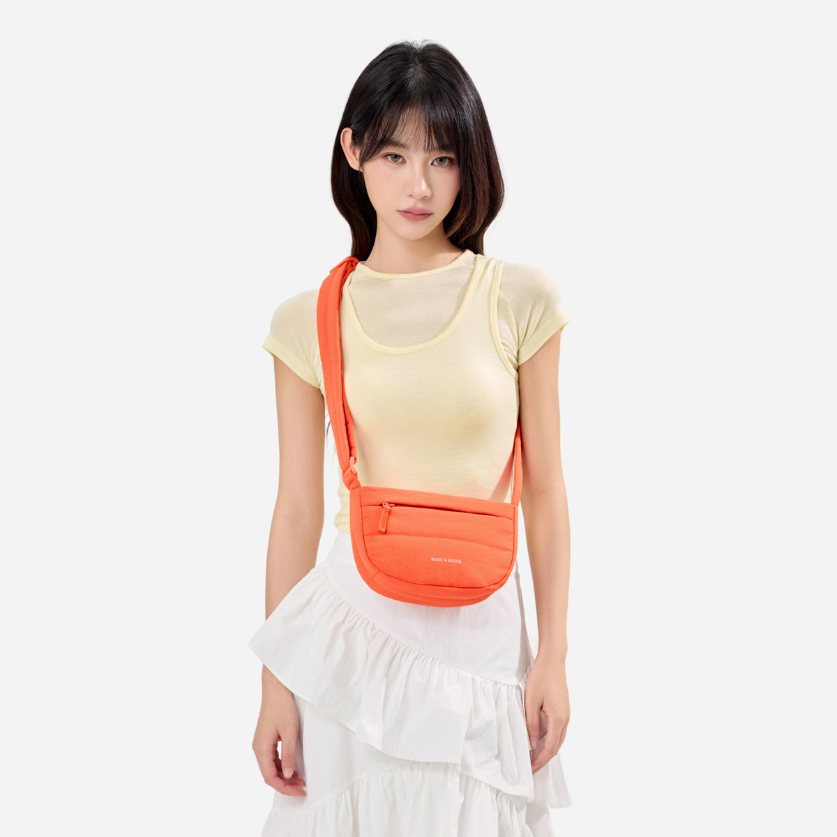 Dude & Bestie Small Puff Crossbody Bag in Bright Orange