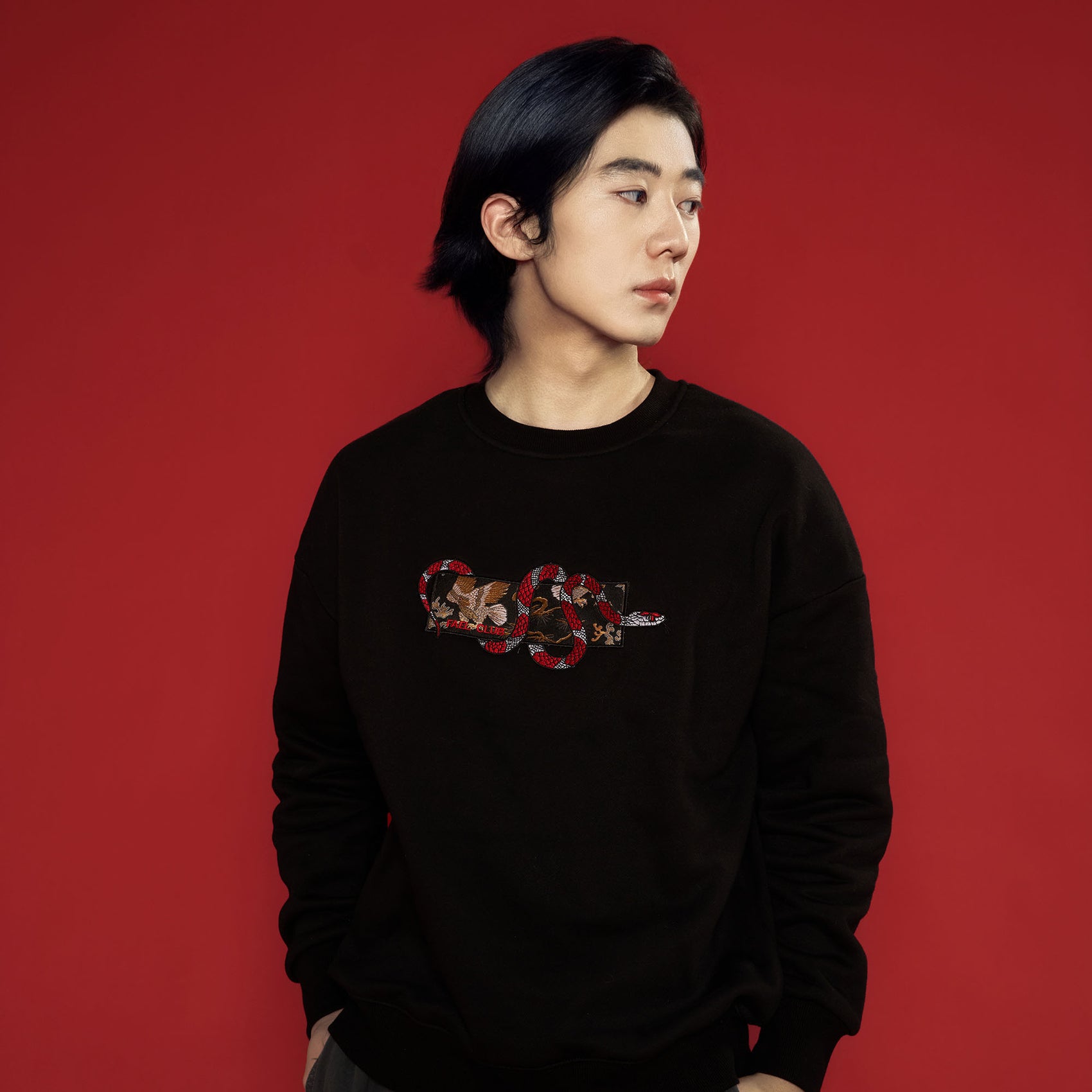 Swathshirt with Snake Embroidery - Majestic Eagle Sweatshirts Dude & Bestie (Black)